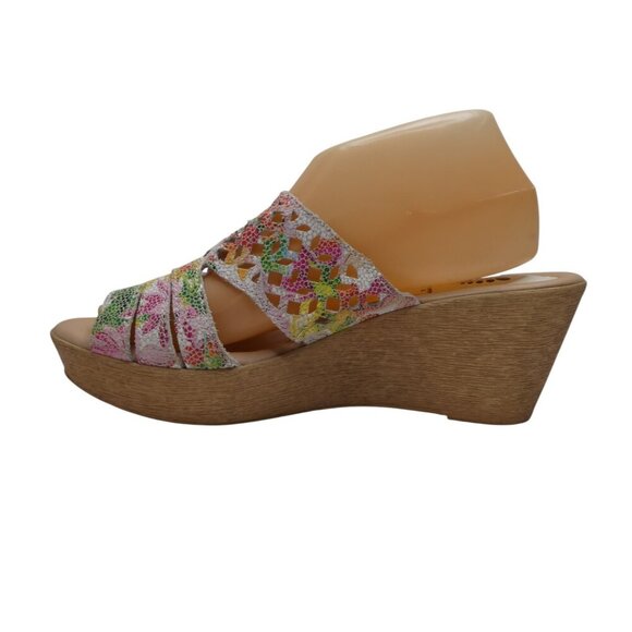 Spring Step Viniko Floral Leather Open Toe Wedge Slide Sandals Womens 41 US 10 - Picture 3 of 13